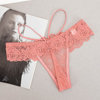 Koralové dámske čipkované tangá s ramienkami - Spodná bielizeň