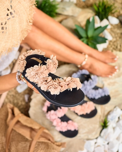 Royalfashion Béžové dámske sandále s kvetmi Alferroy