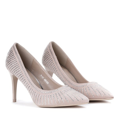 Beżowe czółenka z ozdobnymi cyrkoniami na szpilce Cyrina - Obuwie