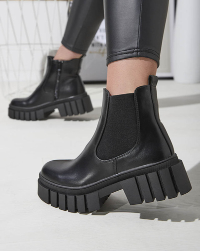 Čierne dámske čižmy na hrubšej podrážke Olilno- Obuv