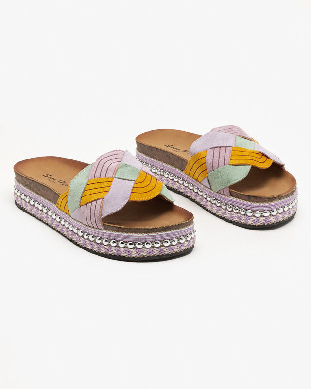 Fialové dámske papuče na hrubej podrážke Cekolina - Obuv