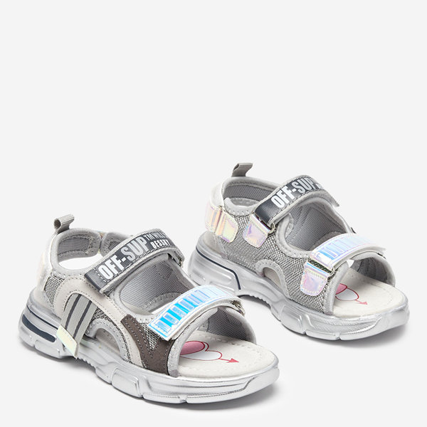 Šedé dievčenské sandále s holografickými vsadkami značky Heilol - Footwear