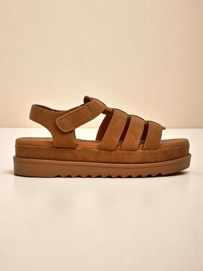 Ženski sandali Callista Camel na platformi Royalfashion ekološko usnje