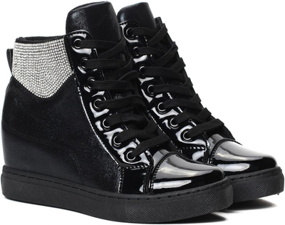 Czarne sneakersy na krytym koturnie Beatrice - Obuwie