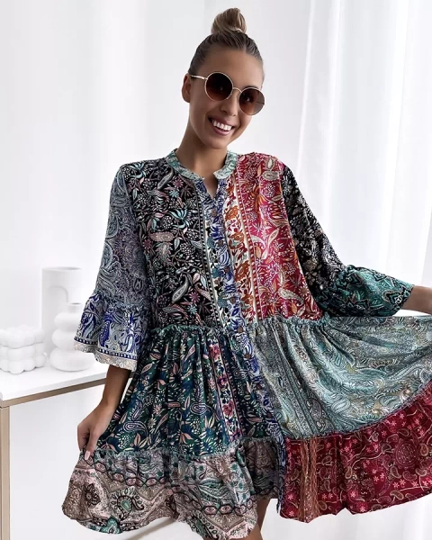 Royalfashion Vzorované farebné dámske krátke šaty