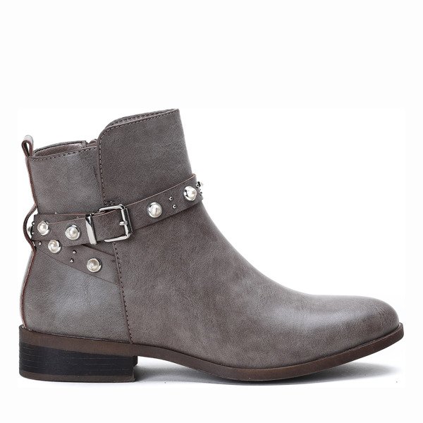 Sztyblety z perełkami w kolorze khaki Elisa - Obuwie