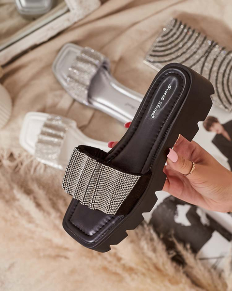 Čierne dámske papuče s kubickou zirkónou Emkoy - Obuv