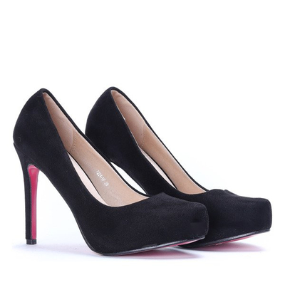 Czarne czółenka na szpilce wykonane z ekologicznego zamszu Elina-Obuwie