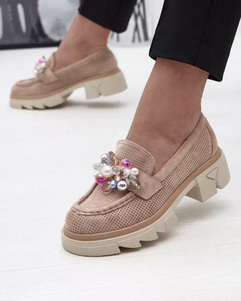 Dámske svetlohnedé ažurové mokasíny Peloga- Obuv