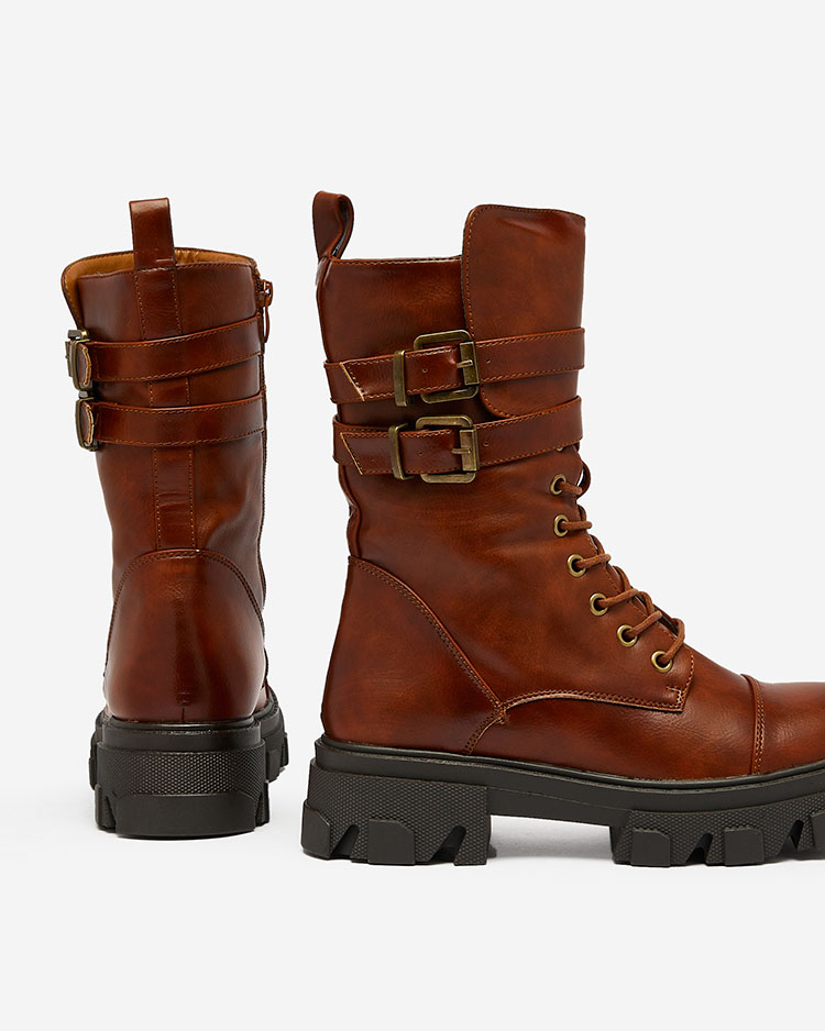 Royalfashion Dámske bagger čižmy z ekokože v hnedej farbe Faserti