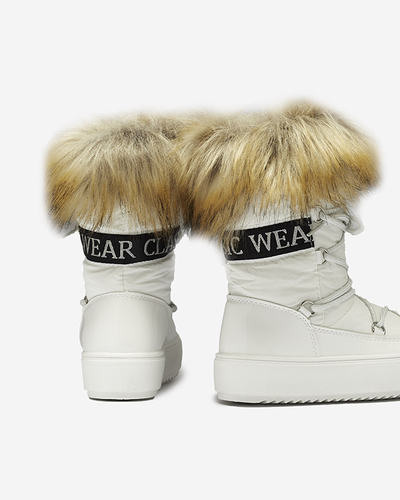 Biele detské slip-on topánky a'la snow boots s kožušinkou Asika - Obuv