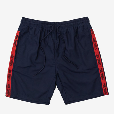 Pánske tmavomodré športové šortky s pruhmi - Oblečenie