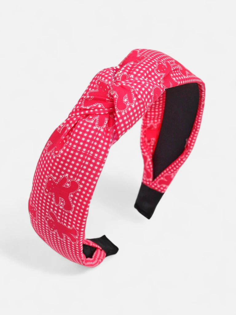 Royalfashion Naglavna obroba za lase s pletenico karo in medvedki