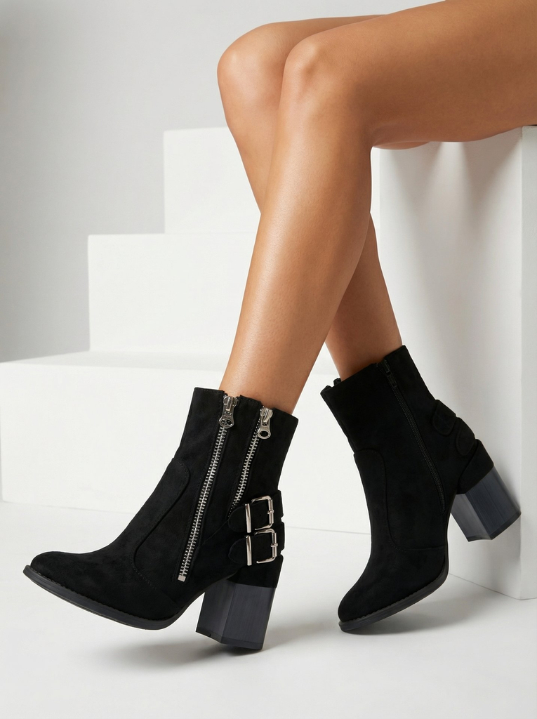 Royalfashion Dámske čierne čižmy so zdobením Feirrgo