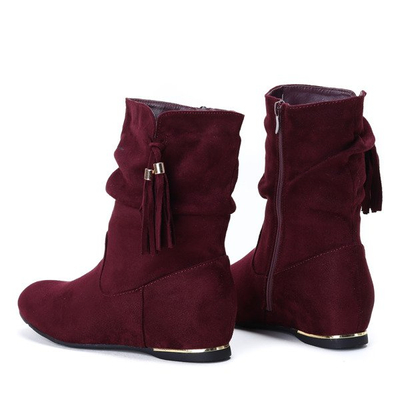 Botki na krytym koturnie w kolorze bordowym Lovely Obuwie