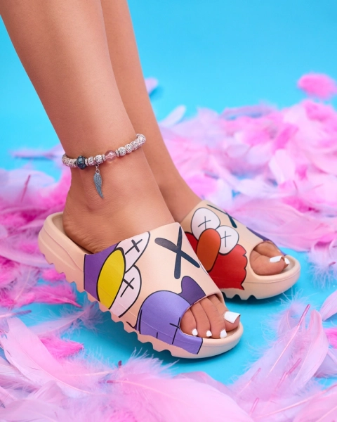 Béžové gumené dámske papuče s potlačou Pfizz - Obuv