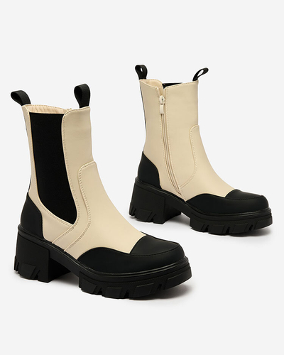 Royalfashion Dámske matné béžové čižmy Bevta na plochom podpätku