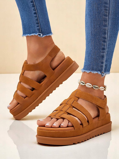 Ženski sandali Callista Camel na platformi Royalfashion ekološko usnje