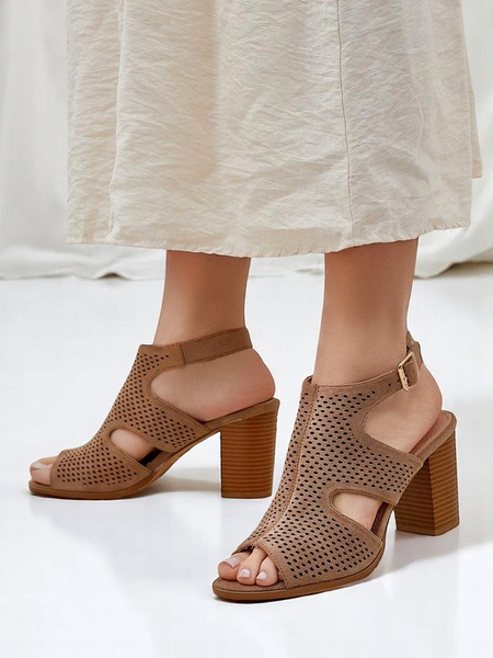 Royalfashion dámske perforované sandále na blokovom podpätku Abetle