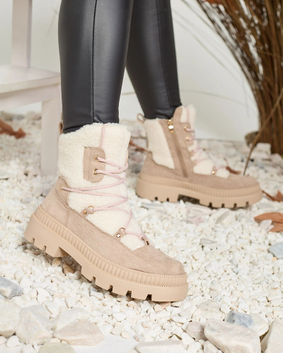Royalfashion Svetlohnedé dámske trapperské čižmy s ovčou kožou Getatsa