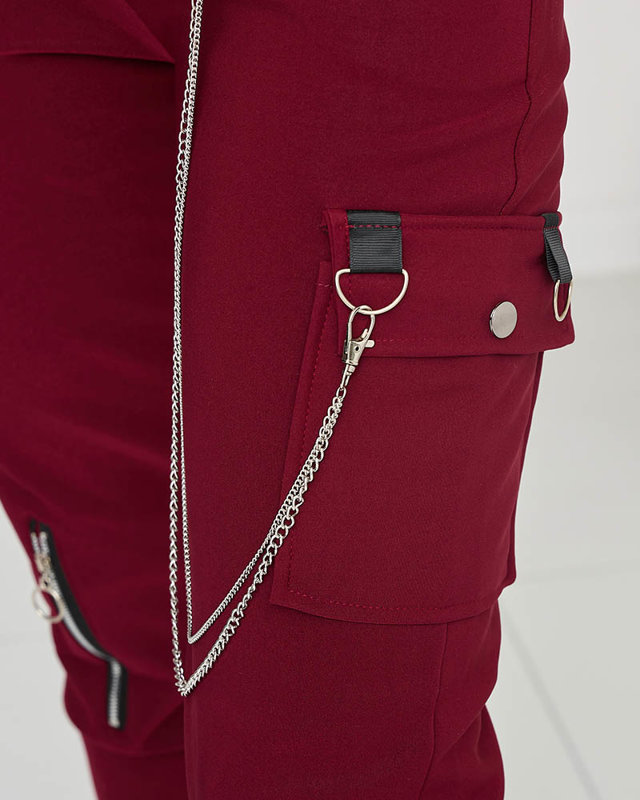 Dámske cargo nohavice s retiazkou v bordovej farbe - Oblečenie
