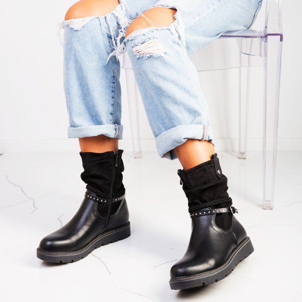 Czarne botki na niskiej platformie Gisella - Obuwie