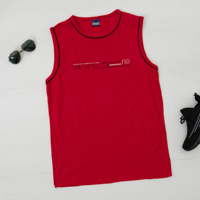 Bavlnená červená pánska košeľa bez rukávov - Oblečenie