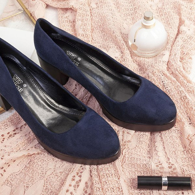 Granatowe czółenka na słupku Leonida - Obuwie