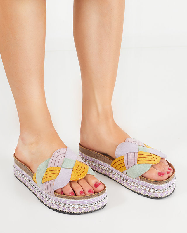 Fialové dámske papuče na hrubej podrážke Cekolina - Obuv