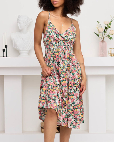 Žlto-ružové dámske letné šaty s kvetmi - Oblečenie