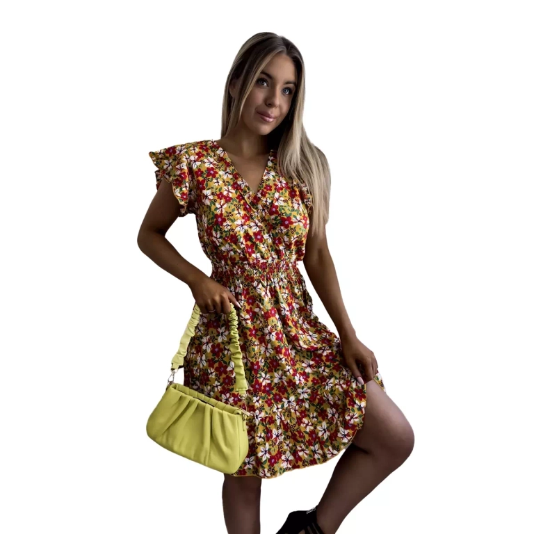 Žlté dámske mini šaty s kvetinovým vzorom - Oblečenie