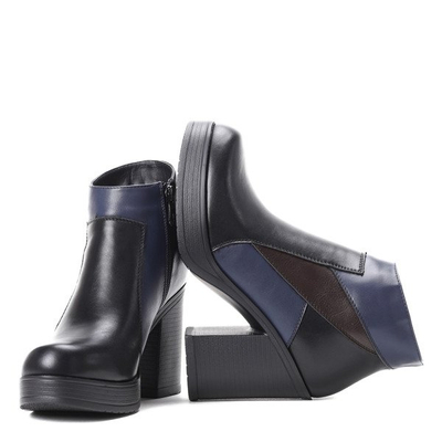 Czarno-niebieskie botki na słupku Grace- Obuwie