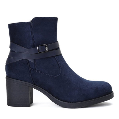 Granatowe botki na słupku Cristina  - Obuwie