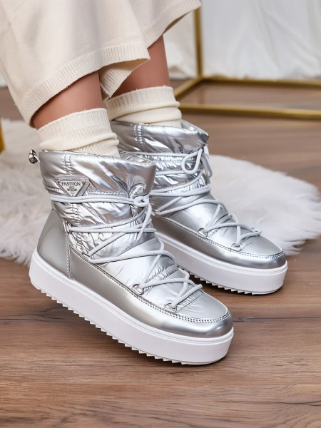 Royalfashion Dámske strieborné čižmy Vevnose slip-on a'la snow boots
