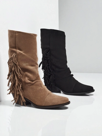 Ženski kavbojski škornji s peto in resicami Selva