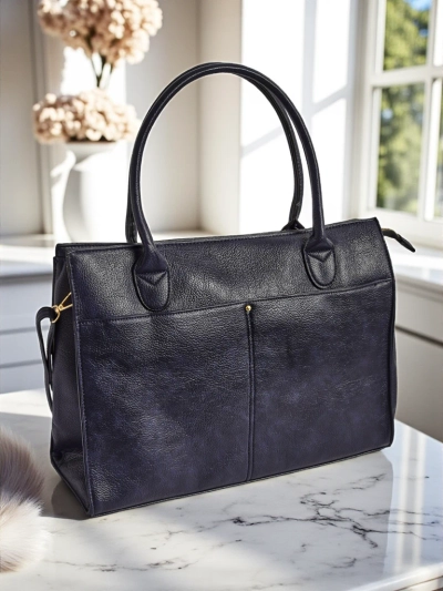 Ženska torba Eurydice Premium iz modrega ekološkega usnja 41x31 cm