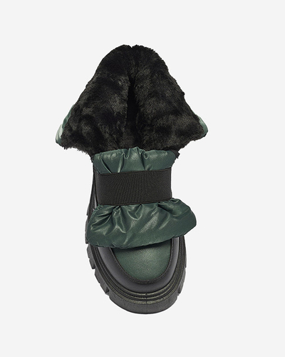 Dámske snehové topánky na plochej podrážke v čierno-zelenej farbe Ferory- Obuv