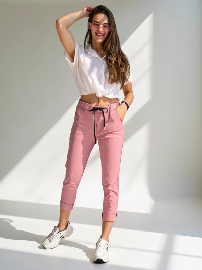Royalfashion Dámske viskózové skinny nohavice s viazaním v pase