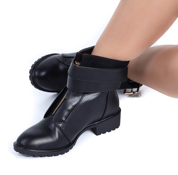 Czarne workery z suwakiem Katelyn- Obuwie