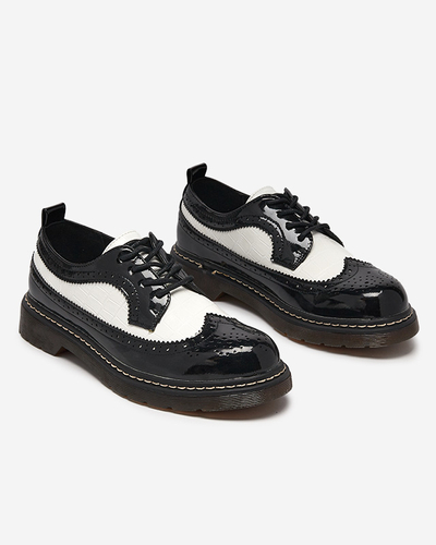 Dámske čierno-biele lakované šnurovacie topánky Vyvana- Obuv