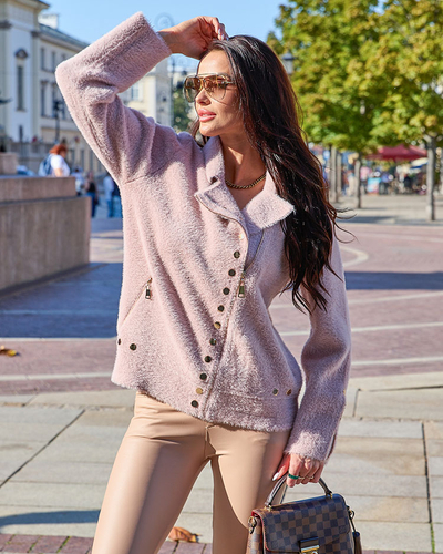 Royalfashion Hnedý dámsky nezapínaný sveter s vreckami