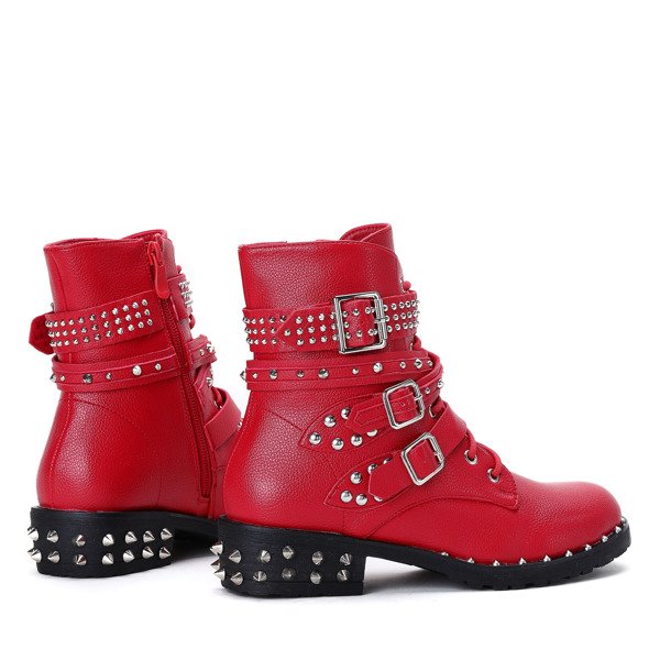 Czerwone workery z ćwiekami Stephanie - Obuwie