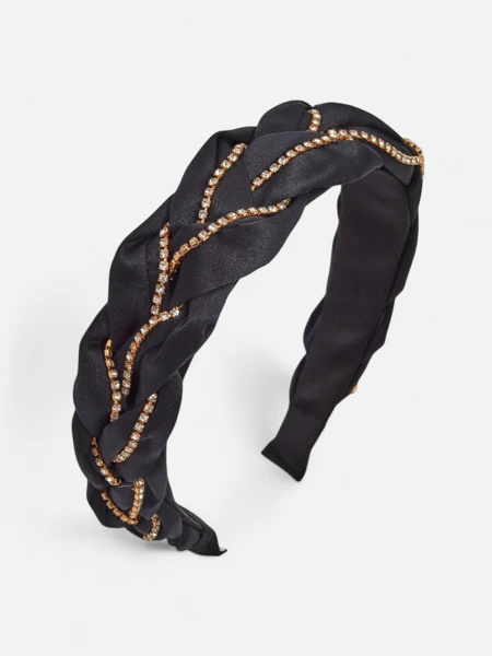 Royalfashion Naglavni trak za lase s pletenico v obliki kite, okrašen s cirkoni