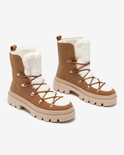 Royalfashion Dámske zateplené trapérky s ovčou kožou v ťavej farbe Lery Walk