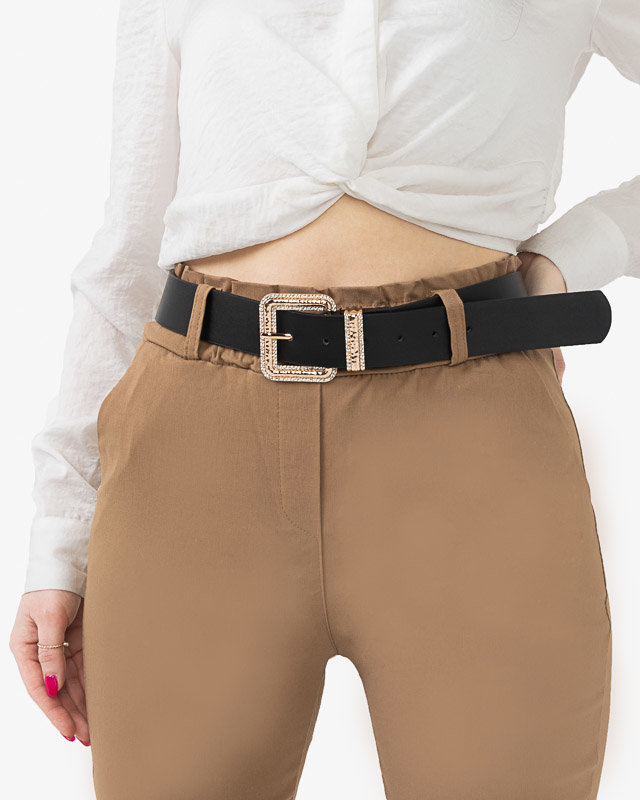 Dámsky čierny opasok so zlatou prackou s kubickým zirkónom - Doplnky