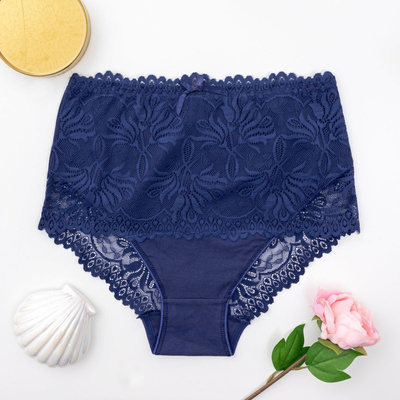 Dámske tmavomodré nohavičky s čipkou PLUS SIZE - Spodná bielizeň
