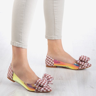 Růžové kostkované dámské baleríny s lukem Carol - obuv 1