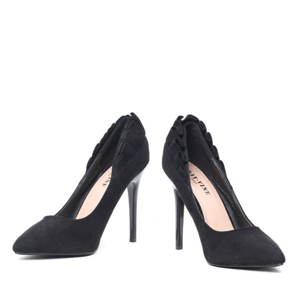 Czarne czółenka na szpilce z falbanką Karen- Obuwie