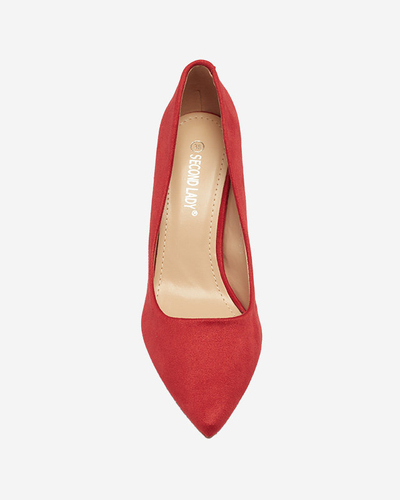 OUTLET Klasické červené dámske lodičky na podpätku s nosom Qermii- Obuv