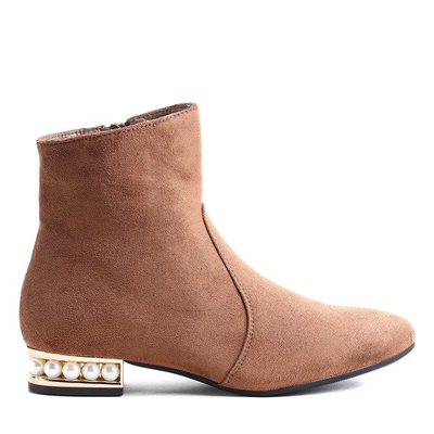 Botki Tina z perełkami w obcasie w kolorze camel- Obuwie